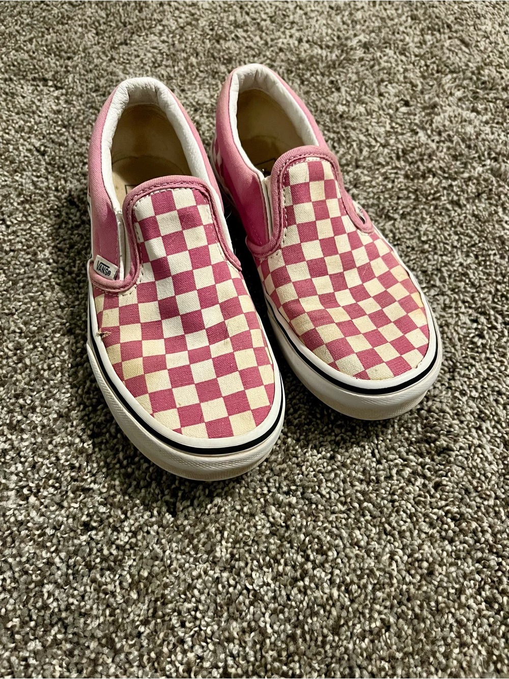 Vans Kids Slip-On Checkerboard Pink and White Canvas Sneakers
